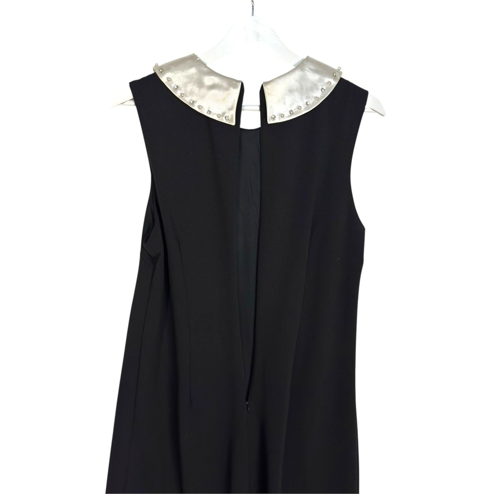 Betsey Johnson Shift Dress 10 Black Silver Rhinestone Collar Mod Retro Preppy - Picture 5 of 8